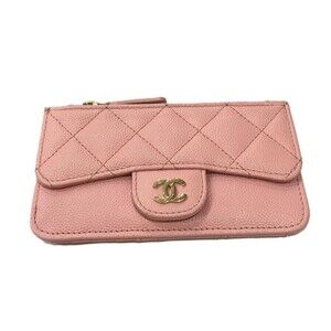 CHANEL Authentic Pink Caviar Leather Wallet